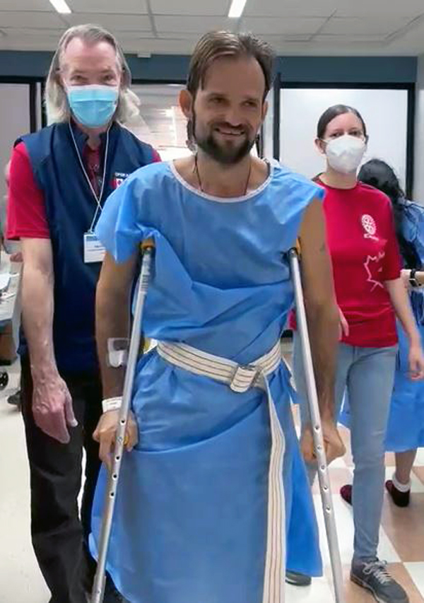 Jonas able to walk again after surgery, his smile says it all.